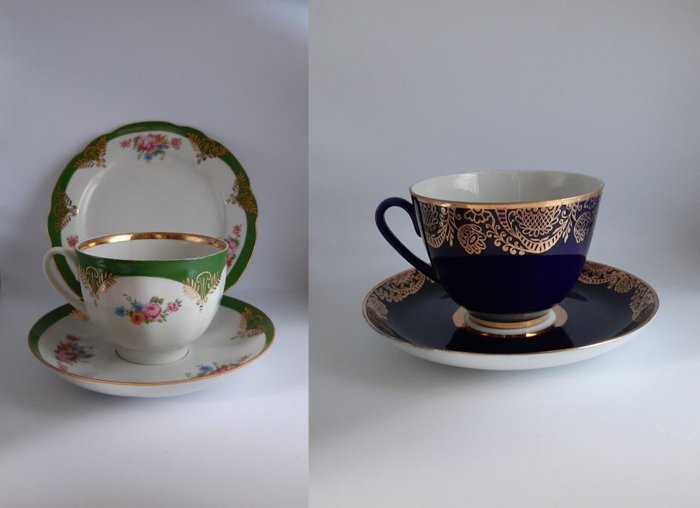 Lomonosov Imperial Porcelain Factory, Duevo Porcelain Factory (Kuznetsov) Nina Slavina - Tea cup set (5) - Gilt, Porcelain