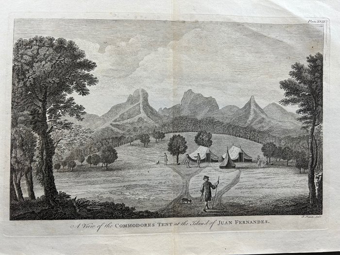 美國, 地圖 - 南美洲 / 芝勒; J. S. Mason - A view of the Commodore tent at the island of Juan Fernandes - 1721-1750