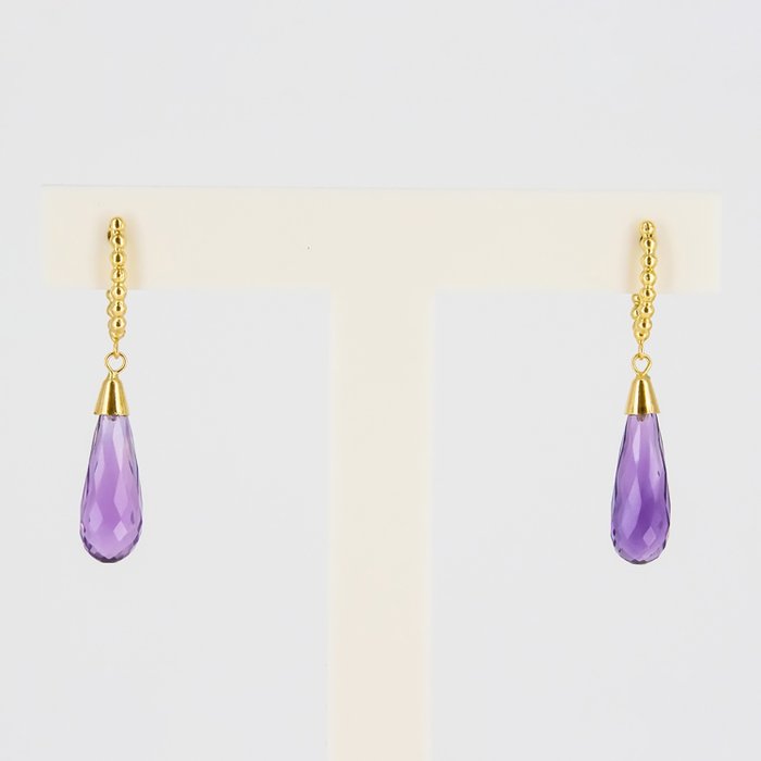 耳環 - 18 克拉 黃金 紫水晶 