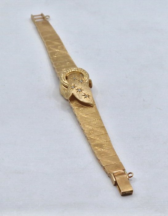 14K Schmuckarmbanduhr - Goldband - Ziffernblattabdeckung - Altschliff Diamanten - Kal AS - Femei - Elveția în jurul anului 1960