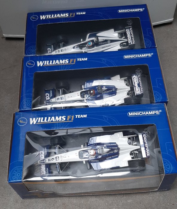 Minichamps 1:18 - 3 - Coche a escala - Williams F1 BMW FW 22 + FW 22 Showcar + FW23 - Jenson Button 2000 #10 + 2x Juan Pablo Montoya 2001 #6