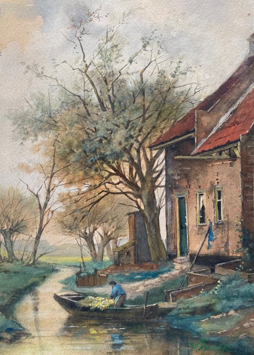 Victor Bauffe (1849-1921) - Huis aan het water