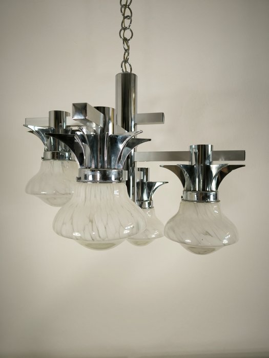 Manifattura Italiana - Nello stile di Sciolari - Kroonluchter - 4 Lampjes - Glas, Plastic, Chroom