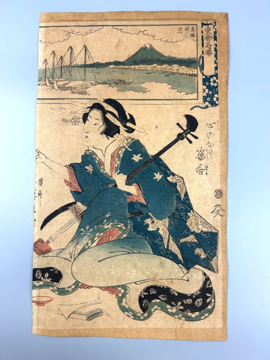 Original woodblock print - Autumn moon in Takanawa 高縄秋ノ月 - From the series 'Tōto meishō' 東都名勝 - ca - Keisai Eisen 渓斎 英泉 (1790–1848) - Japón -  Periodo Edo (1600-1868)