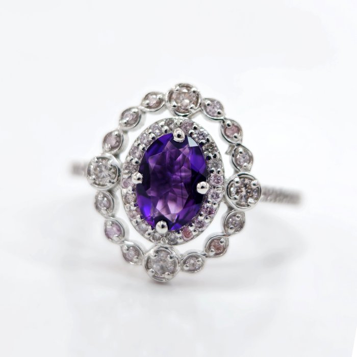 14 克拉 白金 - 戒指 - 0.60 ct 紫水晶 - 鑽石