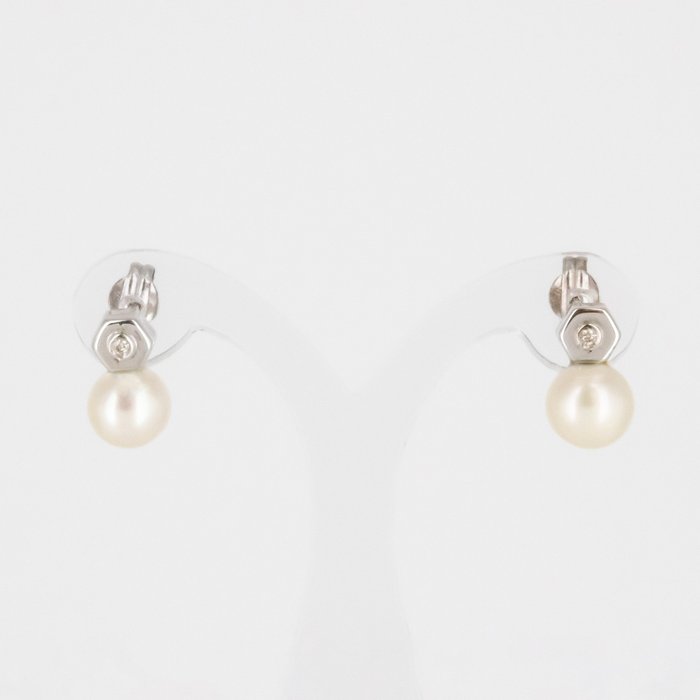 Boucles d'oreilles - Or blanc Diamant - Perle 