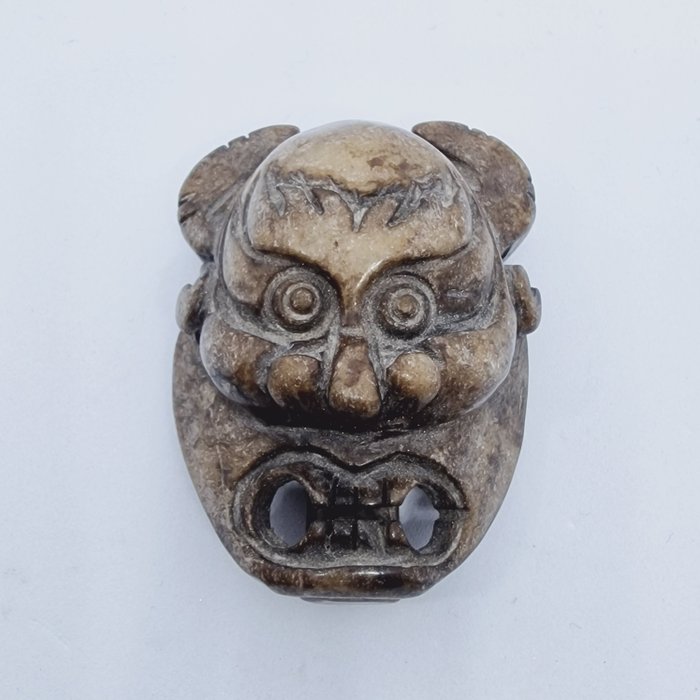 Ásia Ocidental Pedra Fivela de cinto protetora da cabeça da divindade do monstro - 65 mm