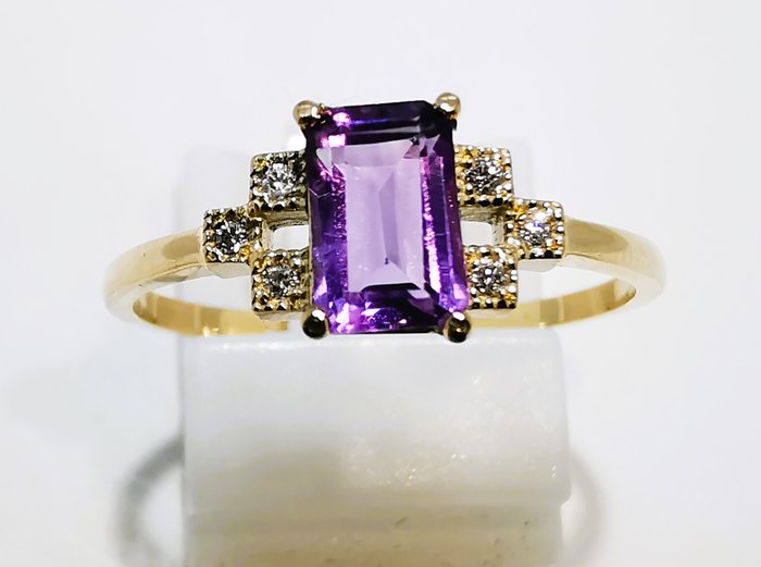 沒有保留價 戒指 - 黃金 祖母綠形 紫水晶 