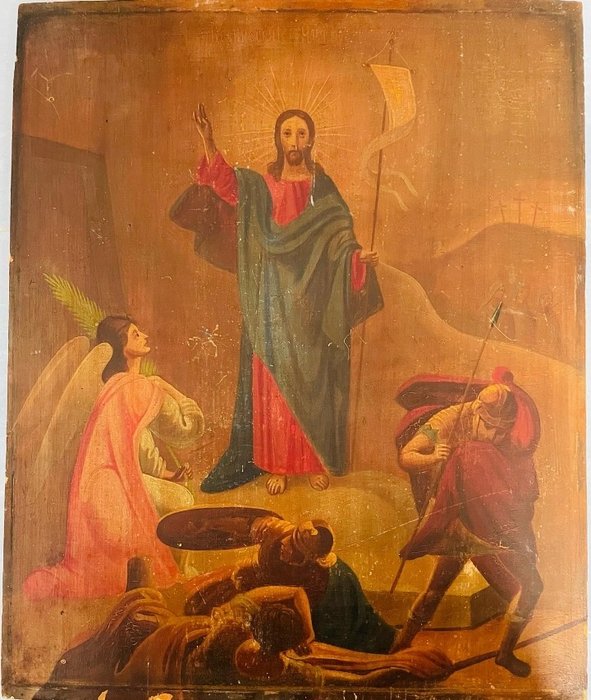 Ikone - Antike Ikone „Die Auferstehung“ 19. Jahrhundert (53'3cm) - Holz, Temperament