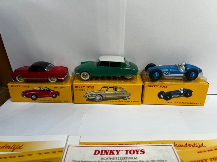 Atlas-Dinky Toys 1:43 - 3 - 模型汽车 - VW Karmann-Ghia, Citroen DS 19, Talbot-Lago