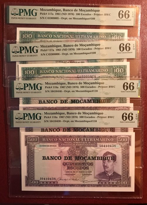 Mosambik. - 2 x 100, 2 x 500 Escudos 1961 (ND) 1976 - Pick 117a, 118a  (Ingen reservasjonspris)