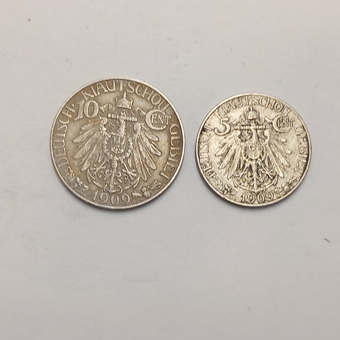 China/colonias alemanas Kiautschou. Wilhelm II. (1888-1918). 2 Münzen, 5 Cent und 10 Cent 1909