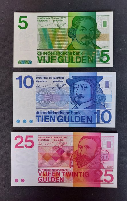 Netherlands. - 5, 10 en 25 Gulden - various dates - PL23, PL47 en PL70