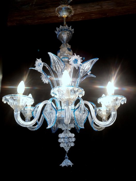 Attribuito alla Fornace Ferro - 枝形吊灯 - 透明和蓝色玻璃。稀有的