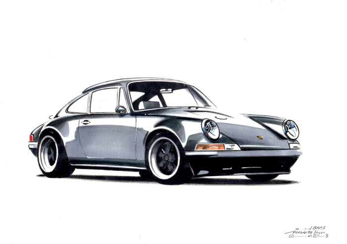 originele tekening - Porsche - Porsche 911 Singer - Baes Gerald - 2023