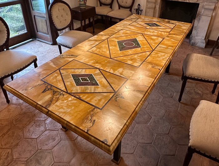 Matbord - Stål, Soffbord i enfärgad gul Siena-marmor - 240 cm
