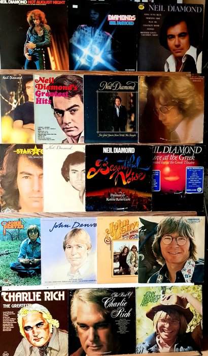 Neil Diamond ,John Denver ,Charlie Rich  3 Famous American Singers mixed lot - LP - Various pressings (see description) - 1972