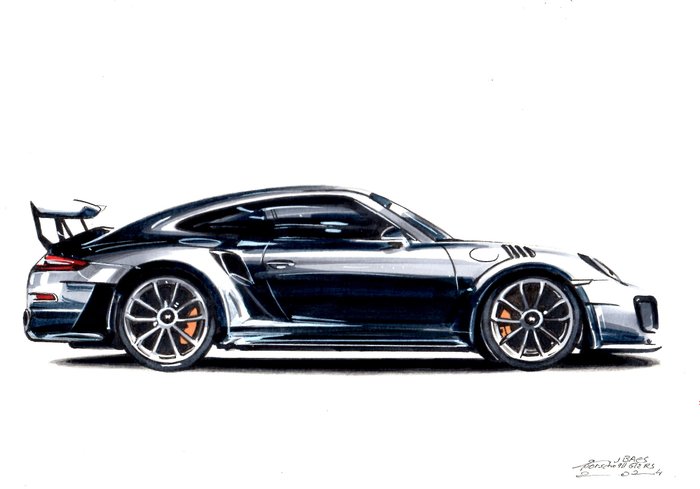 originele tekening - Porsche - Porsche 911 GT2 RS - Baes Gerald - 2024