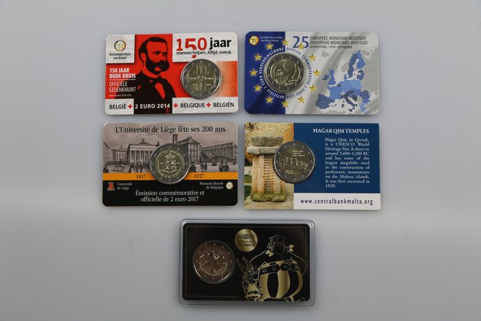 Belgien, Frankrike. 2 Euro 2014/2019 (5 coincards)