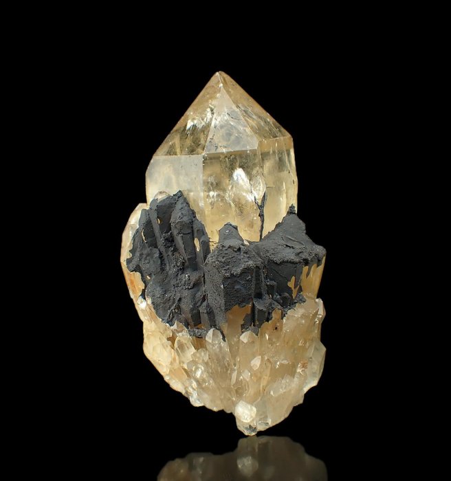 Catherdal Citrien Kristallen met Goethiet - Hoogte: 68 mm - Breedte: 38 mm- 92 g