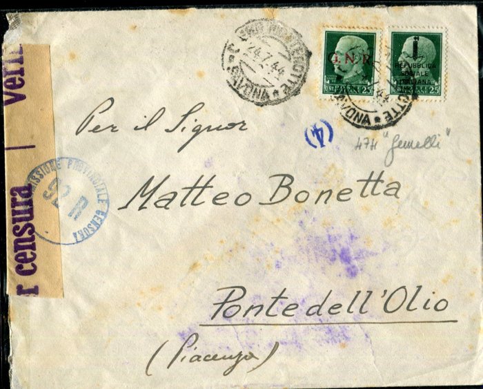 Włoska Republika Socjalna 1944 - Spinki do mankietów 25 centów „GNR” 25 centów „Fascetto” - Sassone 474 + 490