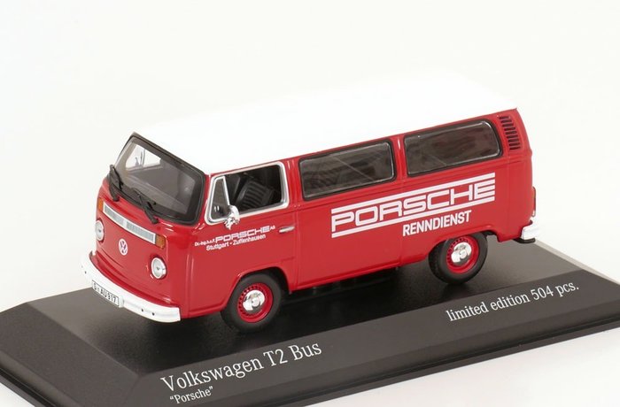 Minichamps 1:43 - 1 - Miniatura de carrinha - VW T2 Bus 1972 - "Porsche Renndienst"