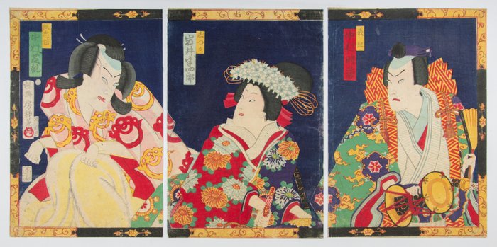 Kabuki Play ”Yoshitsune Senbonzakura” 義経千本桜 - Fusatane Utagawa (act. 1854-1889) - Japão -  Período Meiji (1868 - 1912)