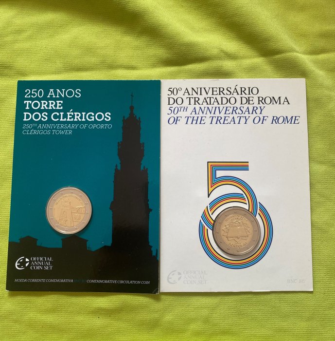 Portugal. 2 Euro 2007/2013 "Torre dos Clérigos + " Tratado de Roma" (2 moedas)