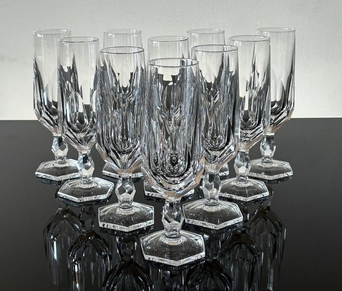 Set di bicchieri (10) - Calici da champagne - Vetro legato a piombo