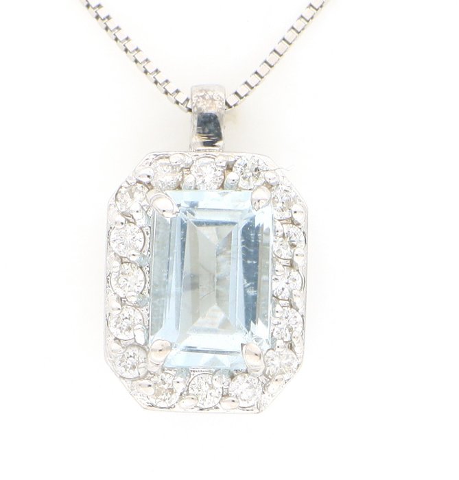 Utan reservationspris Halsband - Vittguld, NY  0.70ct. Smaragd Akvamarin - Diamant 