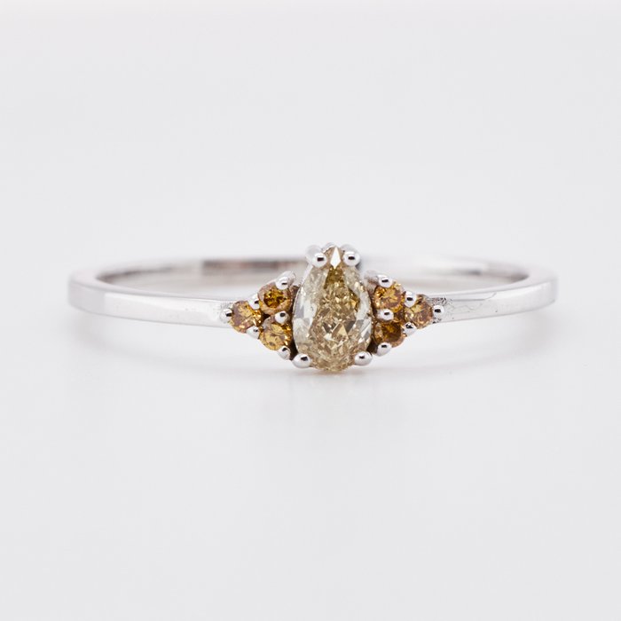 No Reserve Price - 0.26 tcw - Fancy Yellow - 14 karat Hvidguld - Ring Diamant