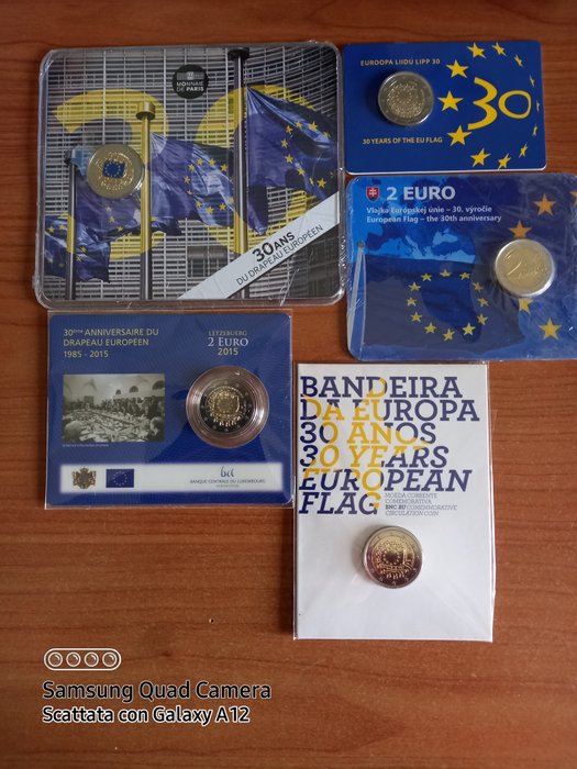 Európa. 2 Euro 2015 "30 Years European Flag" (5 coincards)