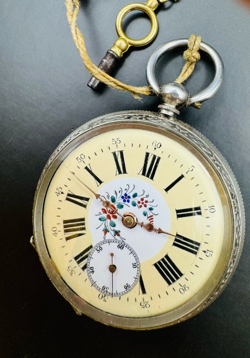 Antique Cylinder Key Wind Engraved movement Silver Pocket Watch "NO RESERVE PRICE" - 1850-1900