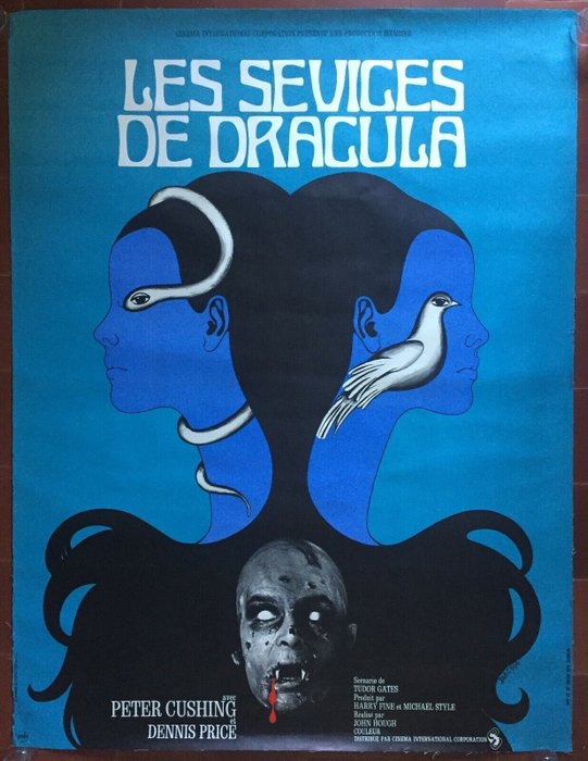 Peter Cushing - Twins of Evil / Les Sevices de Dracula, Original French poster on-linen 120x160cm - 1970s