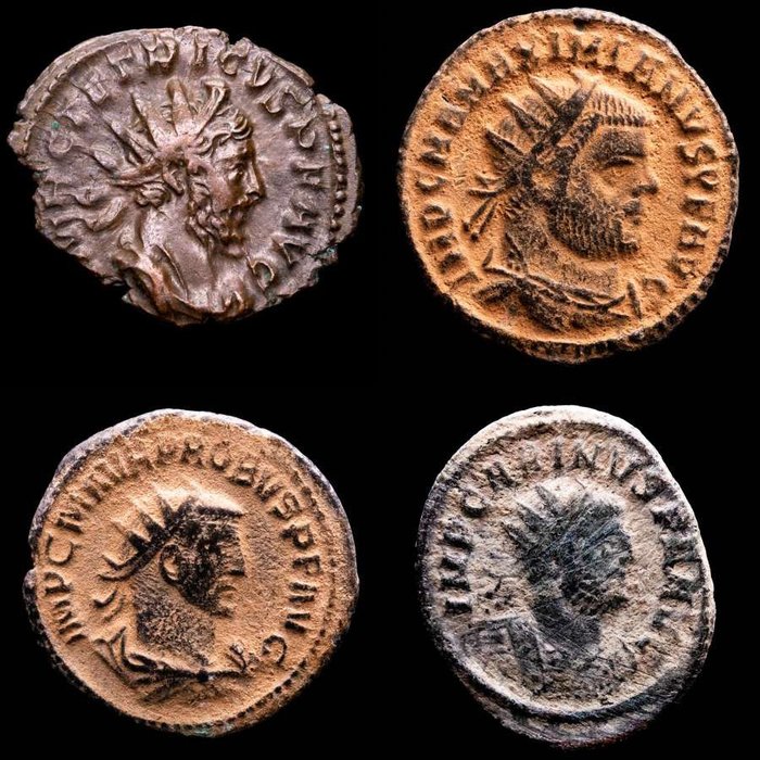 Roman Empire. Carinus, Tetricus I, Probus, Maximianus.. Lot comprising four (4) antoninianus