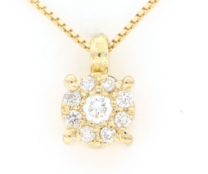 Ohne Mindestpreis Halskette - Gelbgold, NEU  0.11ct. Rund Diamant 