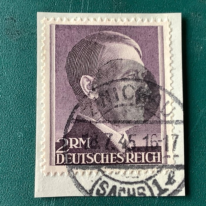 Deutschland - lokale Postgebiete 1945 - Zwickau: 2 Mark Hitler mit Sachsenschwärzung - genehmigter Sturm BPP - Michel 800I