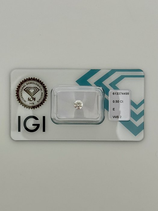 1 pcs Diamante  (Natural)  - 0.50 ct - Redondo - E - VVS2 - International Gemological Institute (IGI) - *3EX* *Nenhum*