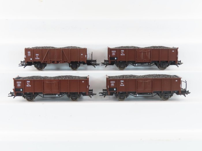 Roco H0 - Modellbahn-Güterwagen (4) - 4 zweiachsige offene Kastenwagen, beladen mit Kohle - ÖBB