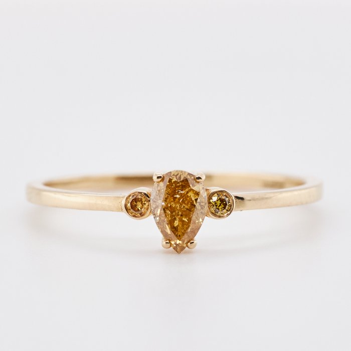 No Reserve Price - 0.34 tcw - Fancy Yellow - 14 karaat Geel goud - Ring Diamant