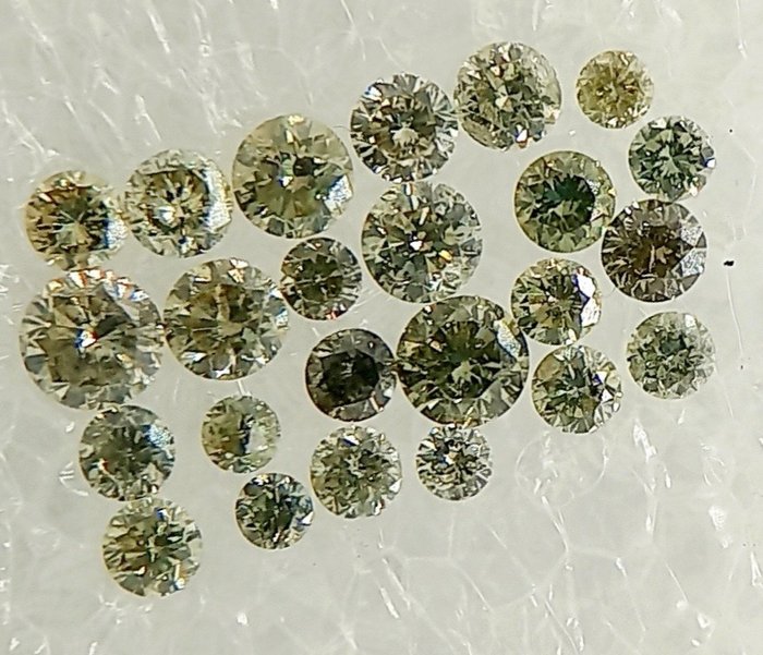 24 pcs 钻石 - 0.50 ct - 明亮型 - light grey green yellow - I2 内含二级, VS1 轻微内含一级