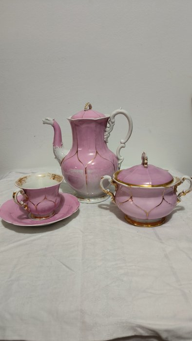 Meissen - 咖啡/茶杯具組 (3) - very rare antik meissen B-FORM pink coffee set - 瓷器