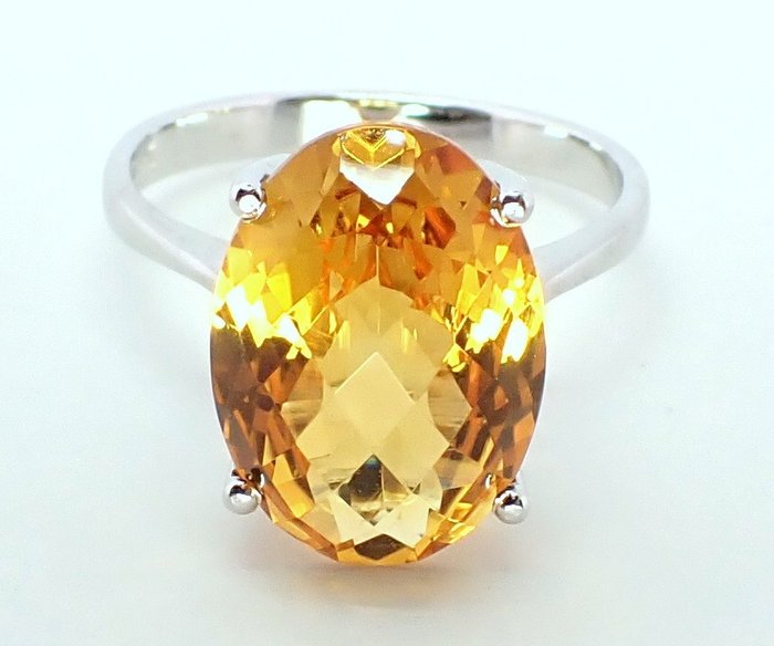 沒有保留價 戒指 - 白金  2.94ct. 橢圓形 黃水晶 
