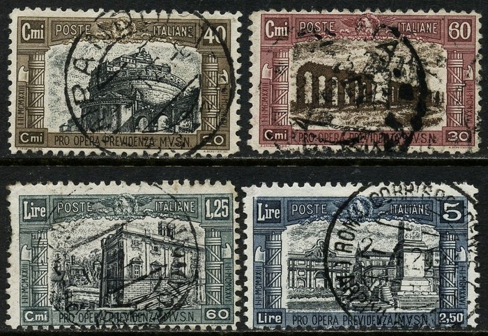 Italien 1926 - Miliz 1. Ausgabe, kompletter Satz von 4 Briefmarken mit Originalstempel. - Sassone N. 206/209