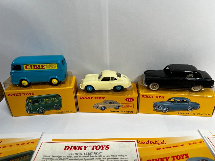 Atlas-Dinky Toys 1:43 - 3 - 模型汽车 - Porsche 356 A, Peugeot 403, Peugeot D3A
