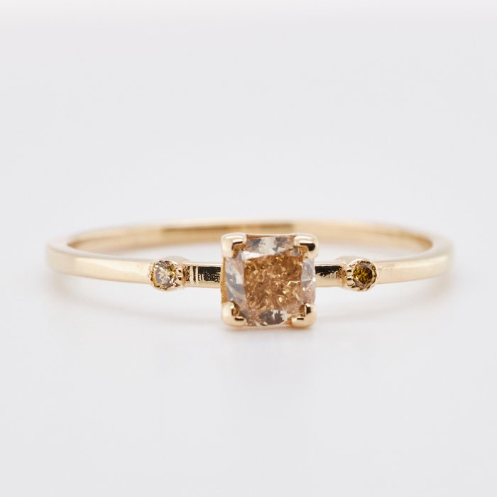 No Reserve Price - 0.35 tcw - Fancy Brownish Yellow - 14 karat Gull - Ring Diamant