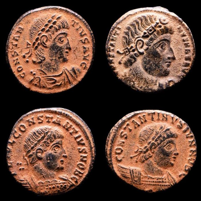 Rooman imperiumi. Constantine I & Constantine II. Follis Lot comprising Four (4) Æ coins in high qualities. All them from Antioch mint, 330-335 A.D.