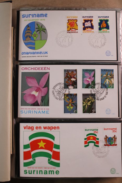 República de Surinam 1975/2002 - Colección completa de FDC en 3 álbumes de FDC de Davo PSIII - Zonnebloem E001 t/m E267XX