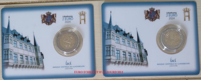 卢森堡. 2 Euro 2024 "Guillaume II" + "Bon pour 1 Franc" (2 coincards)  (没有保留价)