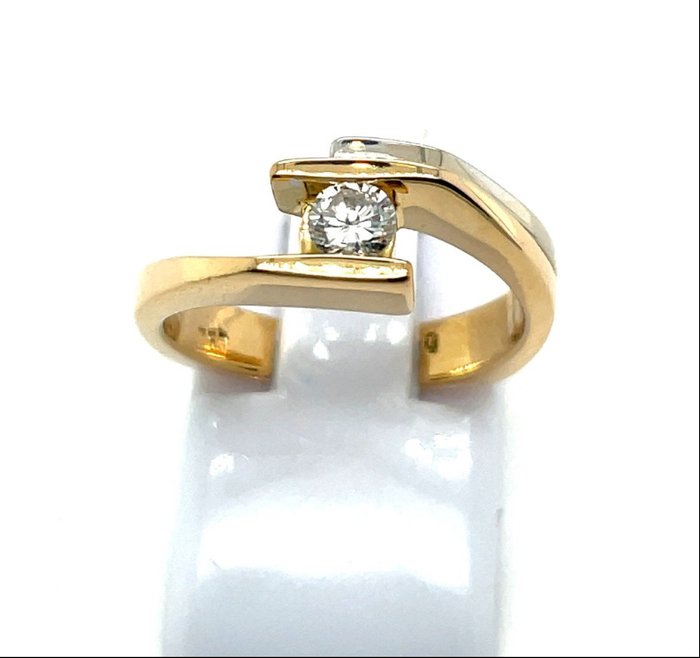 18 karaat Geel goud, Goud, Tweekleurig, Witgoud - Ring - 0.20 ct Diamant
